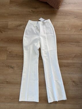 Zara White High-Rise Tailored Pants